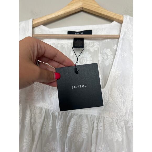 NWT Smythe Floral Embroidered Square Neck Puff Sleeve Top White Size: Medium - Picture 4 of 8